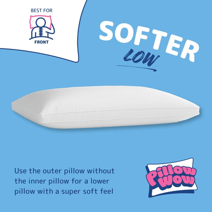 Softer Low Pillow | Use the outer pillow without the inner pillow for a lower pillow with a super soft feel | Best for Front Sleepers | Pillow-Wow | The World's Most Comfortable Pillow